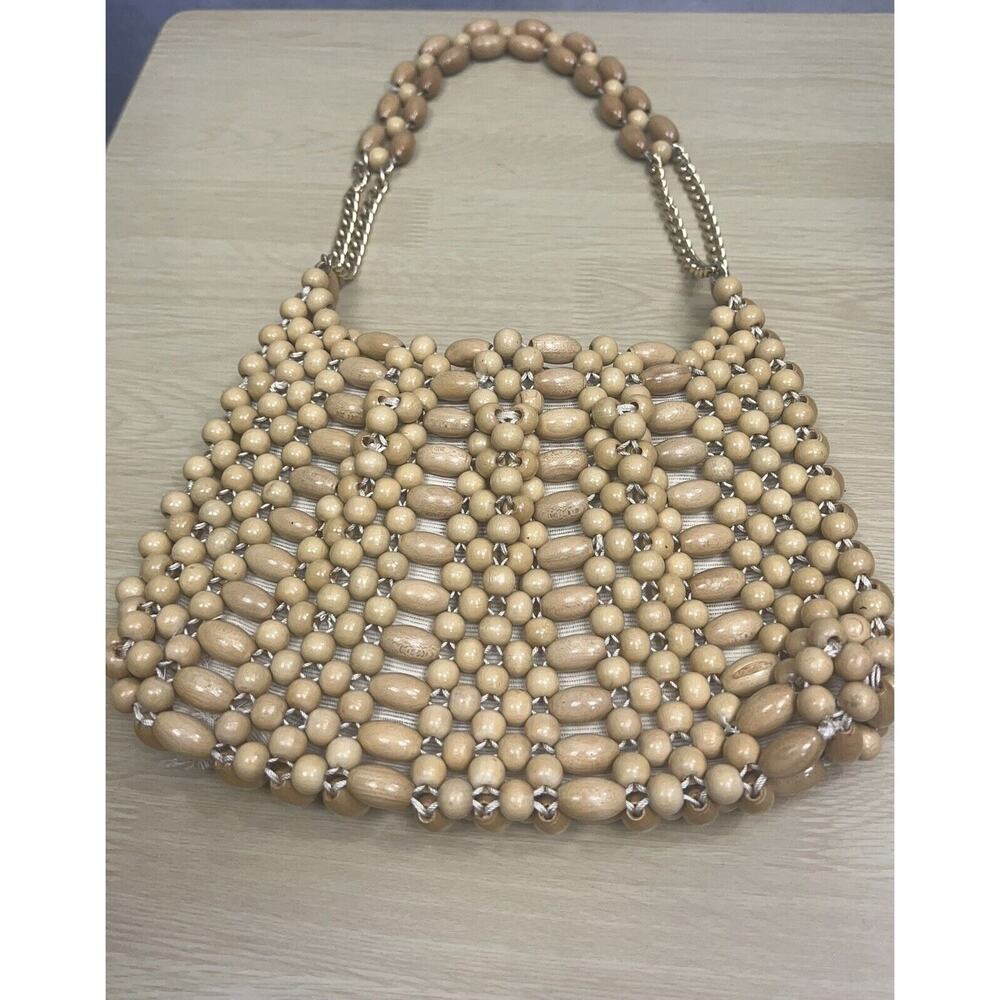 Vintage 1960’s Wooden Bead Handbag Purse Chain Strap Made in Japan An Exclusive - Picture 6 of 13